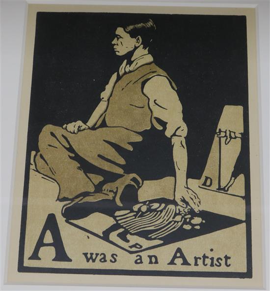 Sir William Nicholson (1872-1949), six lithographs, Letters of the Alphabet and London Types, Goldmark Gallery labels verso 26 x 21cm